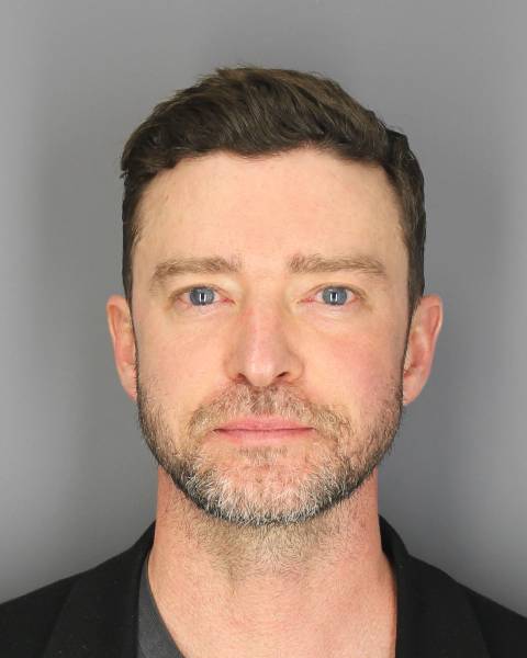 Justin Timberlake was arrested on a DWI charge in the Hamptons. He is seen in his mugshot after his arrest.