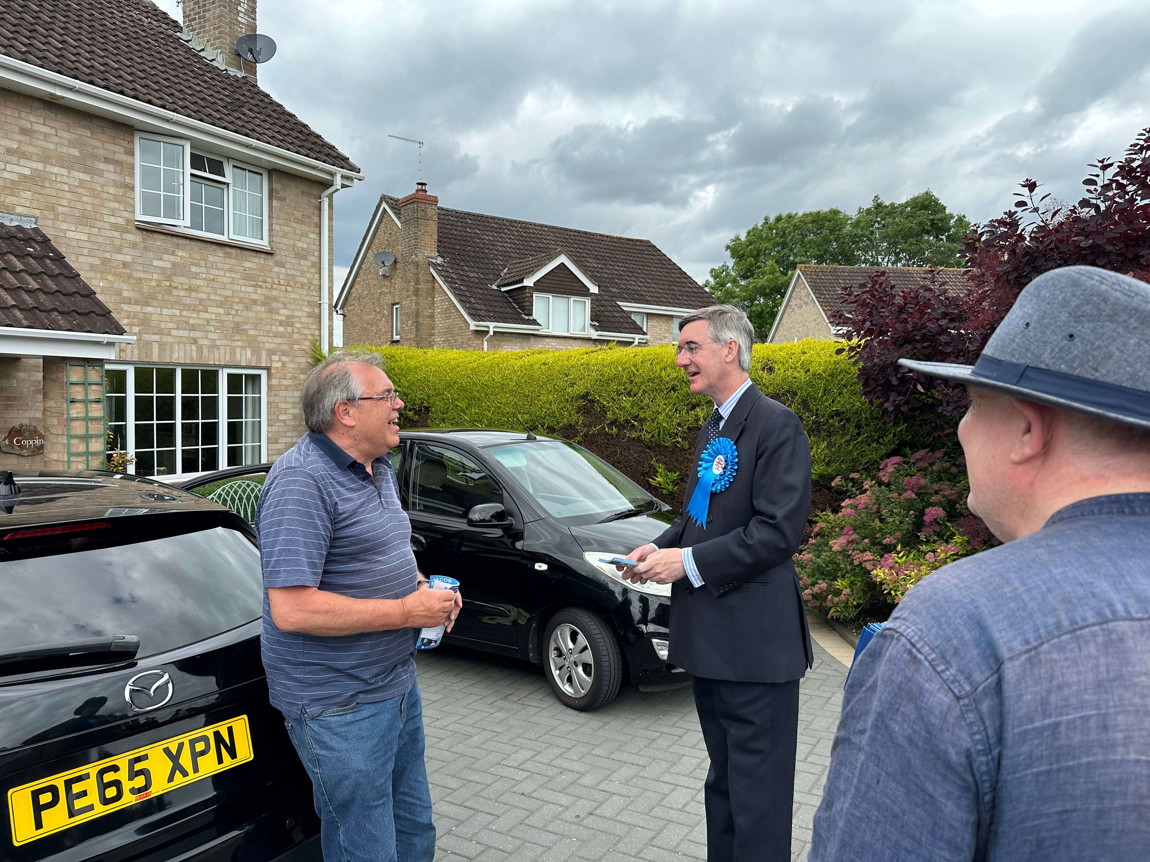 Martyn Chugg lives in former Tory MP Chris Skidmore’s old home. He shares a joke with Rees-Mogg about putting up a blue plaque when Skidmore becomes prime minister