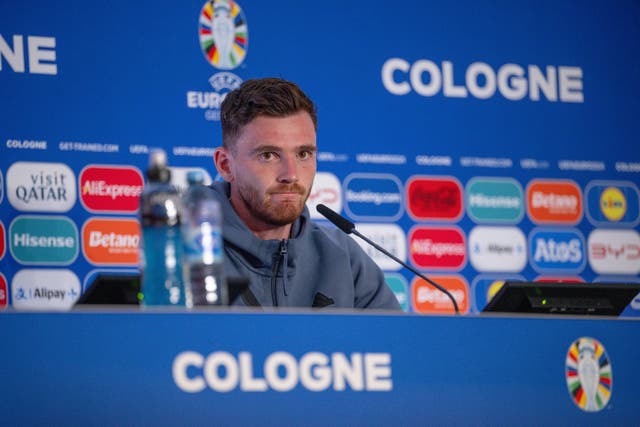 Can Scotland captain Andy Robertson and his team produce a response in their second match of Euro 2024 in Cologne on Wednesday night? (UEFA Handout/PA)