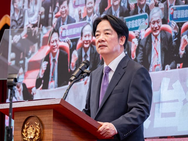 <p>Taiwan’s president Lai Ching-te speaks during a press conference in Taipei</p>