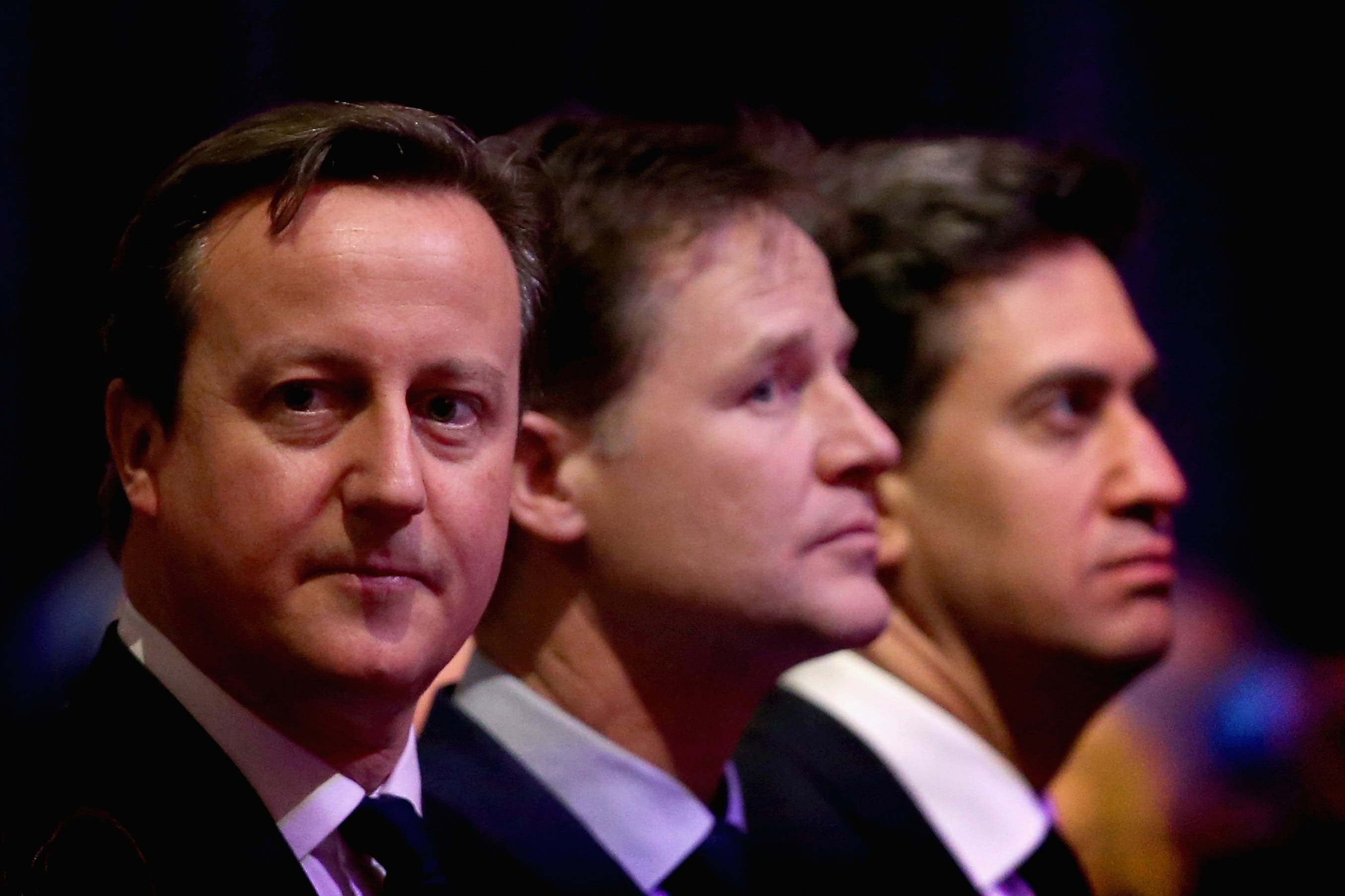 The 2015 election was fought between Conservative David Cameron, Liberal Democrat Nick Clegg and Labour’s Ed Miliband (Chris Jackson/PA)
