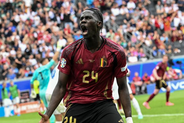 <p>Amadou Onana reacted after Belgium’s 1-0 loss to Slovakia </p>