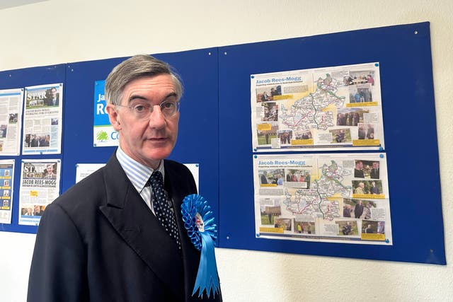 <p>Sir Jacob Rees-Mogg spoke of his admiration for Nigel Farage from within the North East Somerset & Hanham Conservative Association office</p>