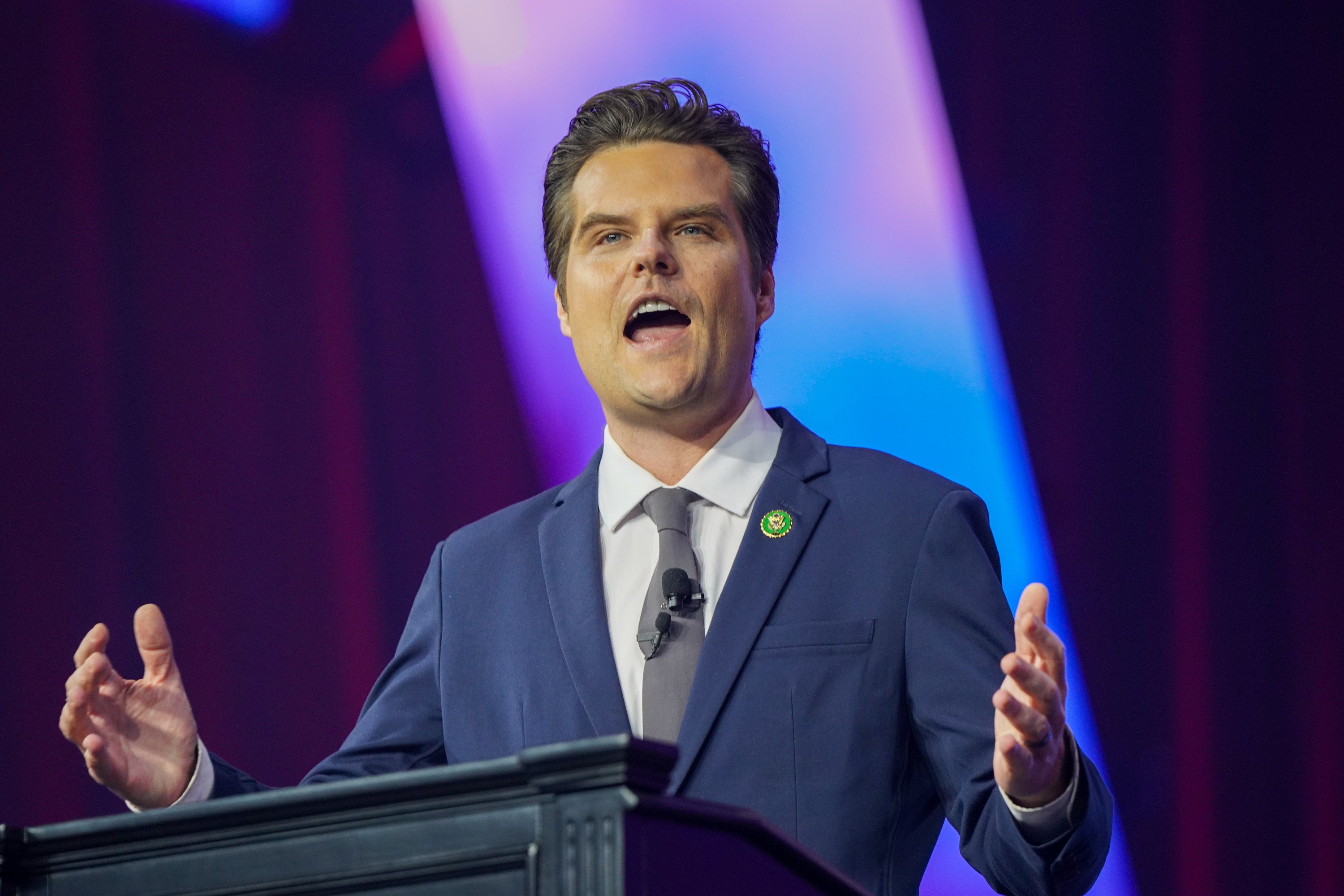 Florida Rep. Matt Gaetz speaks at The People’s Convention, on June 15. A witness has told a House committee that Gaetz paid her for sex, according to a report.