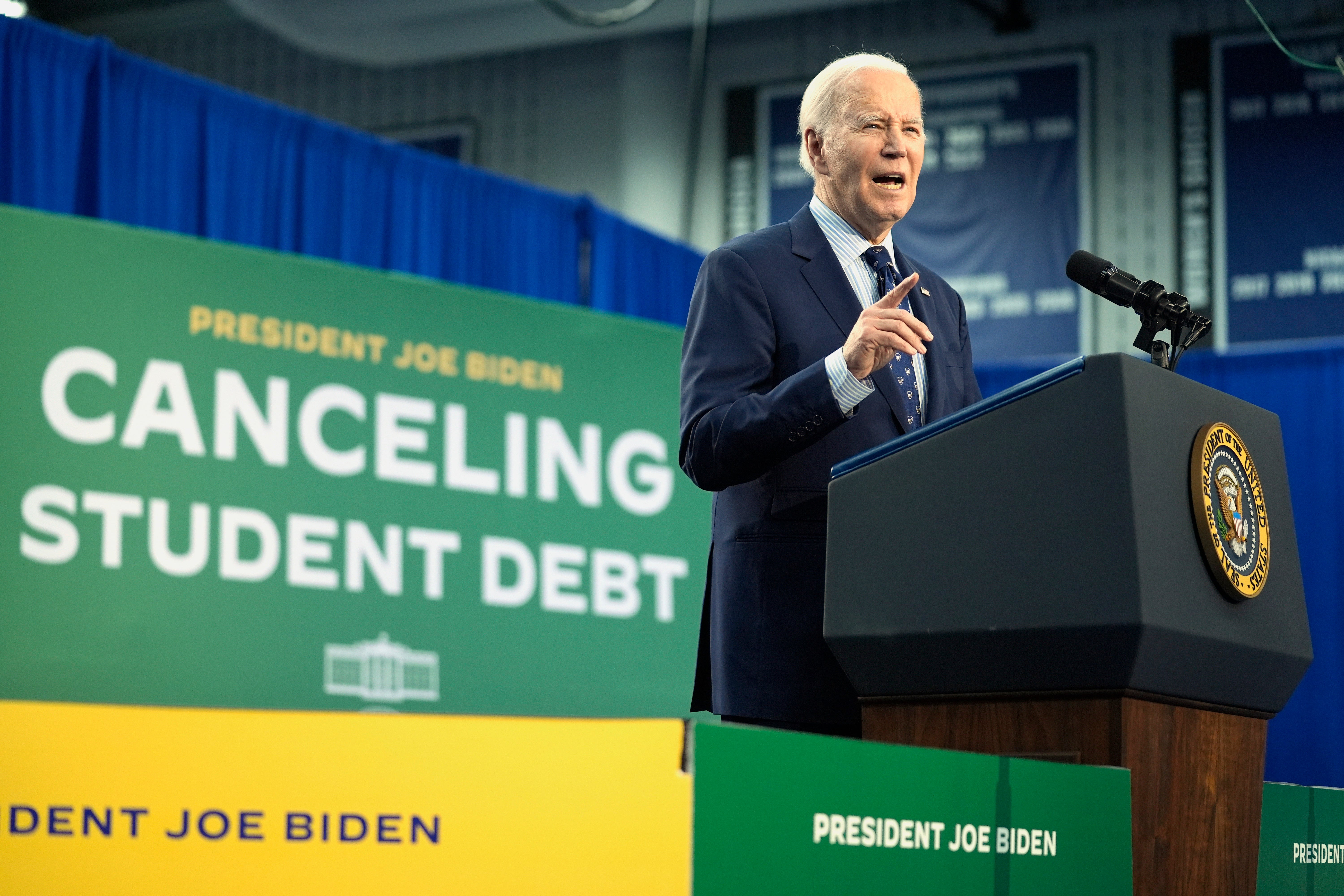 President Joe Biden delivers remarks on the student loan debt crisis at Madison College in Wisconsin on April 8.