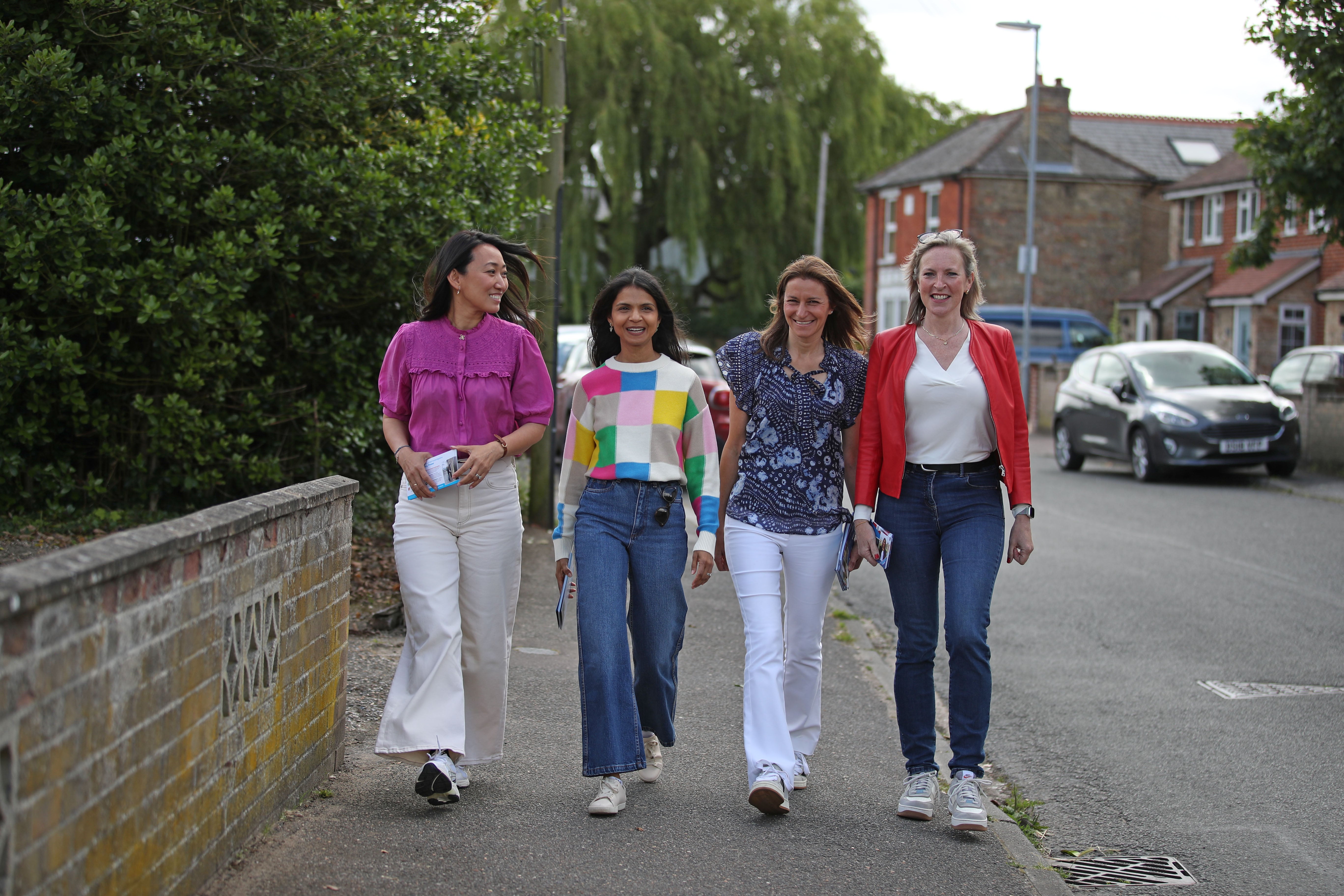 (left-right) Lucia Hunt wife of Chancellor of the Exchequer Jeremy Hunt, Akshata Murty wife of Prime Minister Rishi Sunak, Secretary of State for Culture, Media, and Sport, Lucy Frazer and Susie Cleverly wife of Home Secretary James Cleverly in Fordham, Suffolk