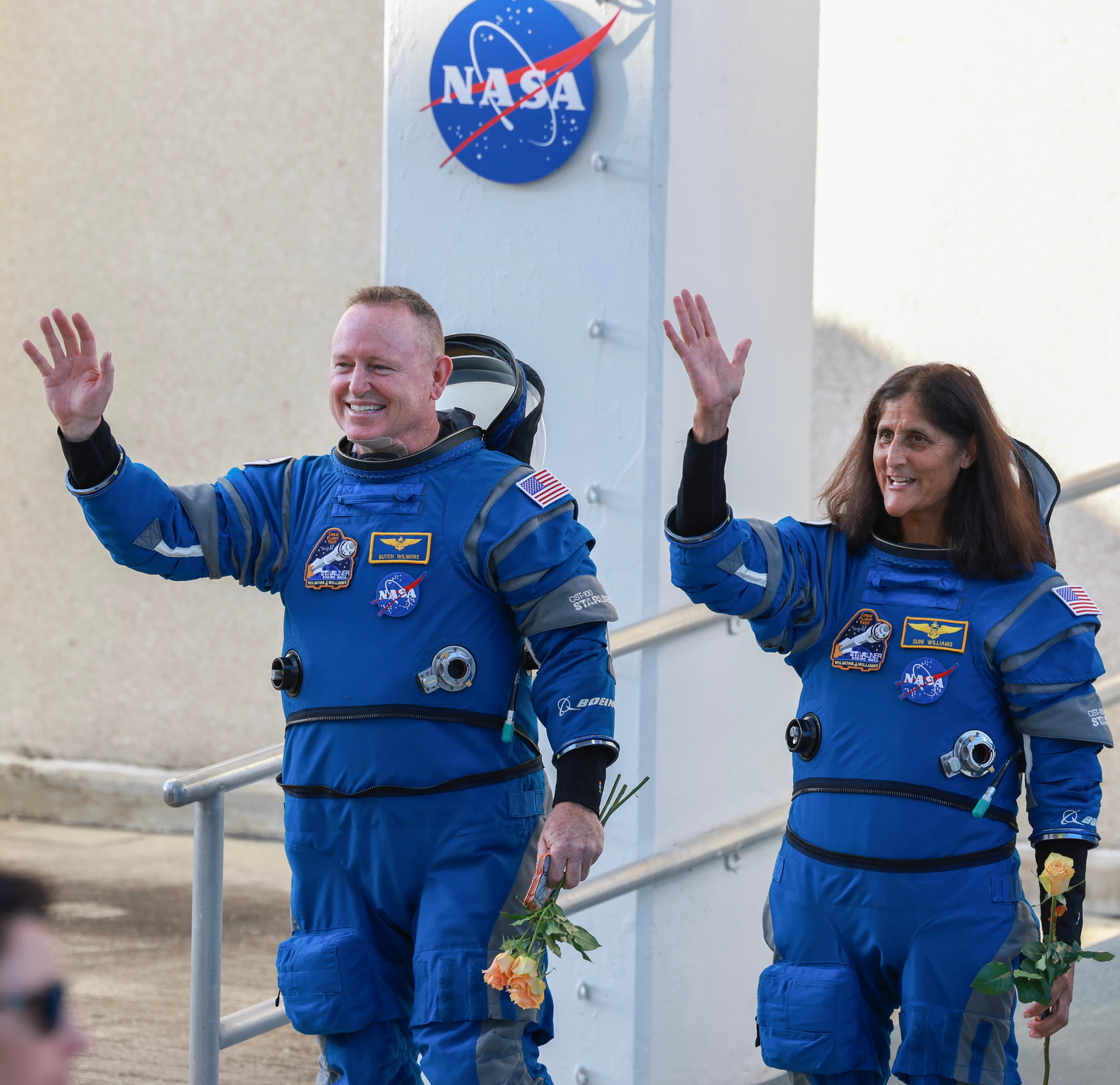 Butch Wilmore (left) and Williams (right) wave just before taking off in the Boeing Starliner spacecraft on June 5. Now, officials say their return to Earth will be delayed until at least June 26