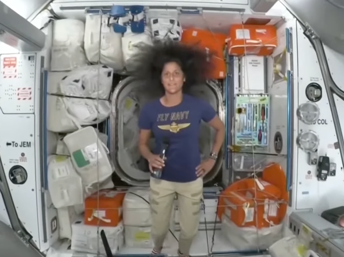 Suni Williams, pictured, gives a tour of the International Space Station (ISS) on June 8. Williams and Butch Wilmore will remain on the ISS until at least June 26, NASA officials said