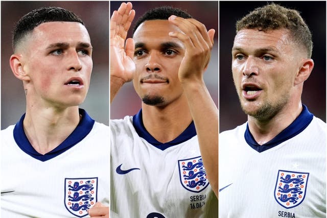 Phil Foden, Trent Alexander-Arnold and Kieran Trippier will all be hoping to play in England’s Euro 2024 clash with Denmark. (Adam Davy/PA)