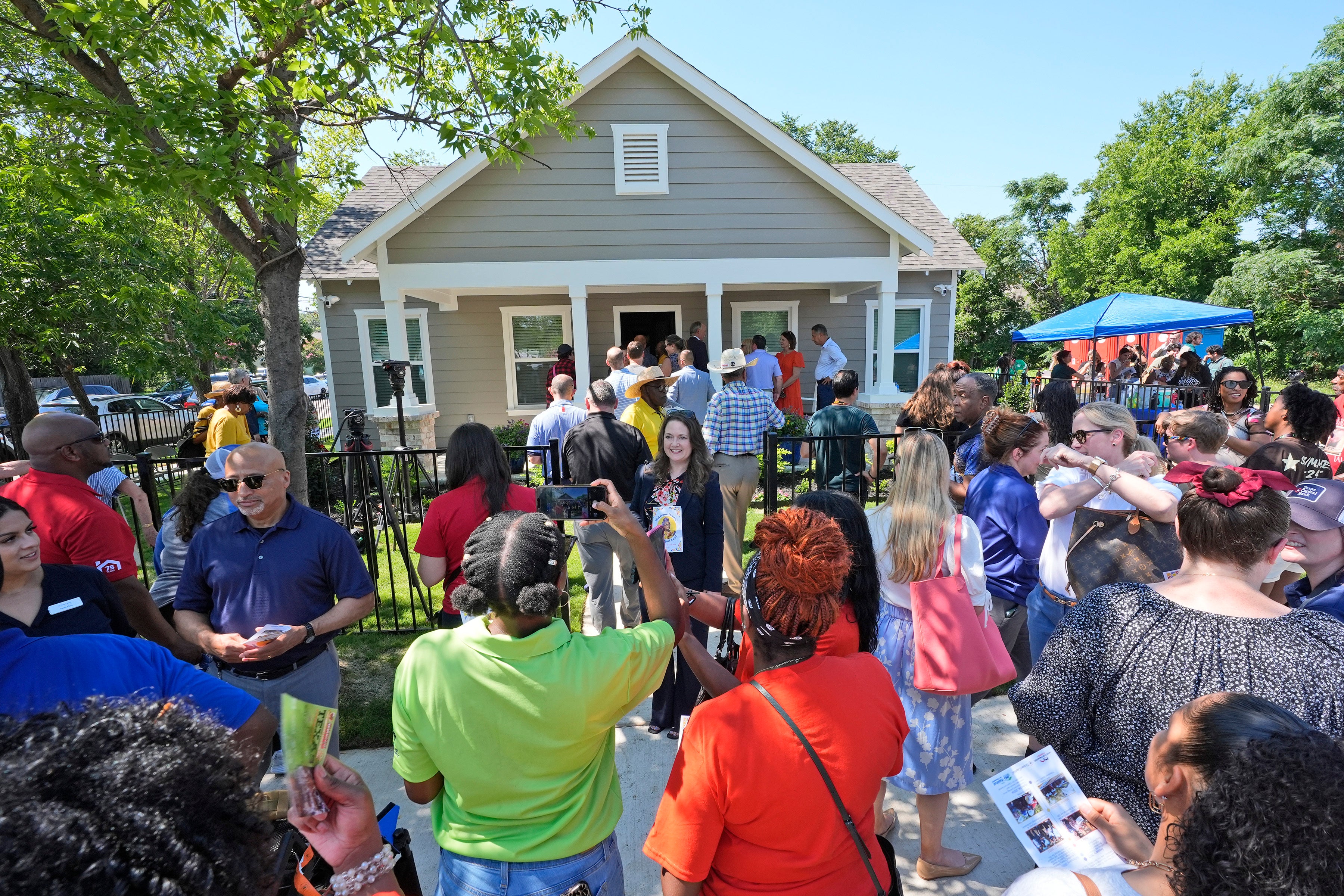 People gather outside Opal Lee’s new home in Fort Worth, Texas on June 14.
