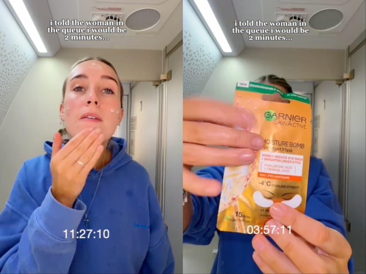 Kate Elizabeth: Influencer sparks outrage after showing off ‘15-minute’ skincare routine in plane bathroom