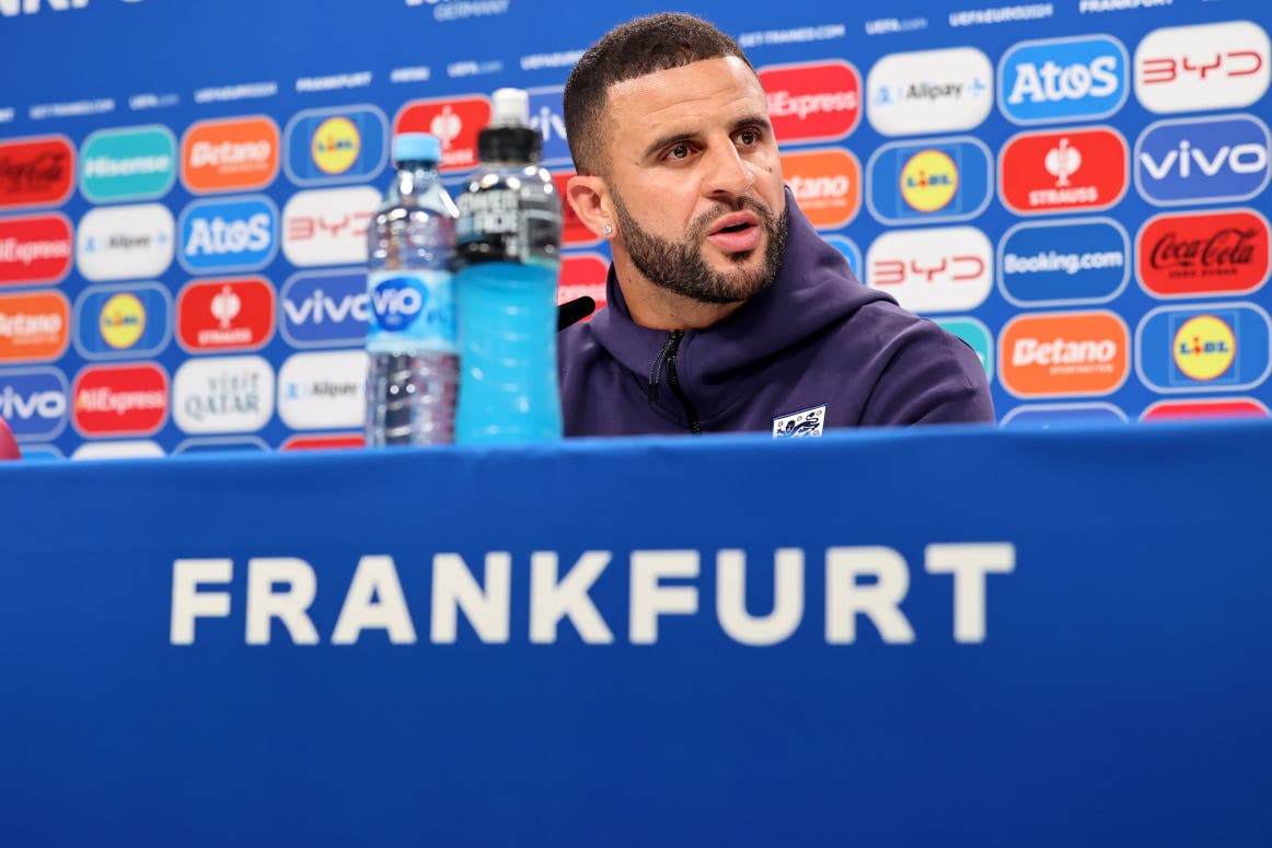 Kyle Walker speaks to the media (Christof Koepsel/UEFA Handout/PA)