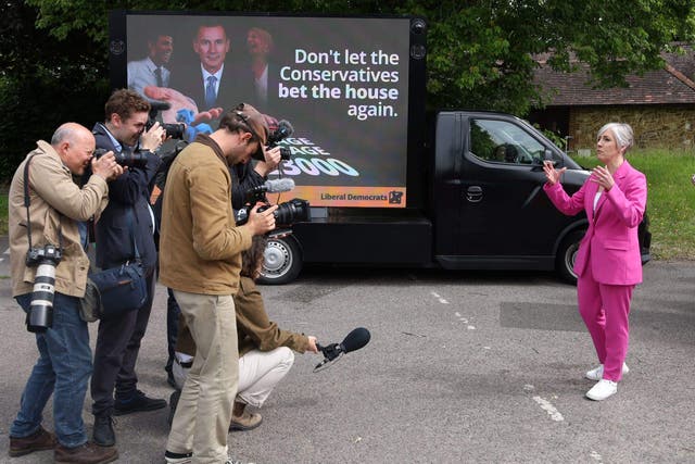 Liberal Democrat deputy leader Daisy Cooper has campaigned in the south-east England seat of Godalming and Ash, which Chancellor Jeremy Hunt is also contesting (Will Durrant/PA)