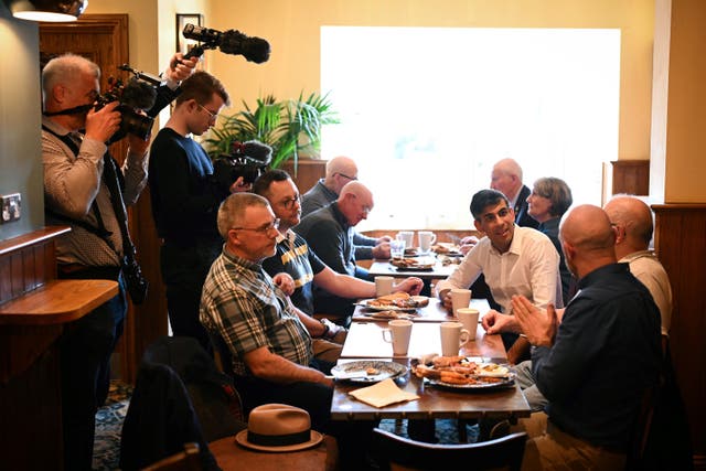 <p>Prime Minister Rishi Sunak has held events in his own Yorkshire constituency of Richmond & Northallerton during the election campaign, including meeting veterans at a community breakfast (Oli Scarff/PA)</p>