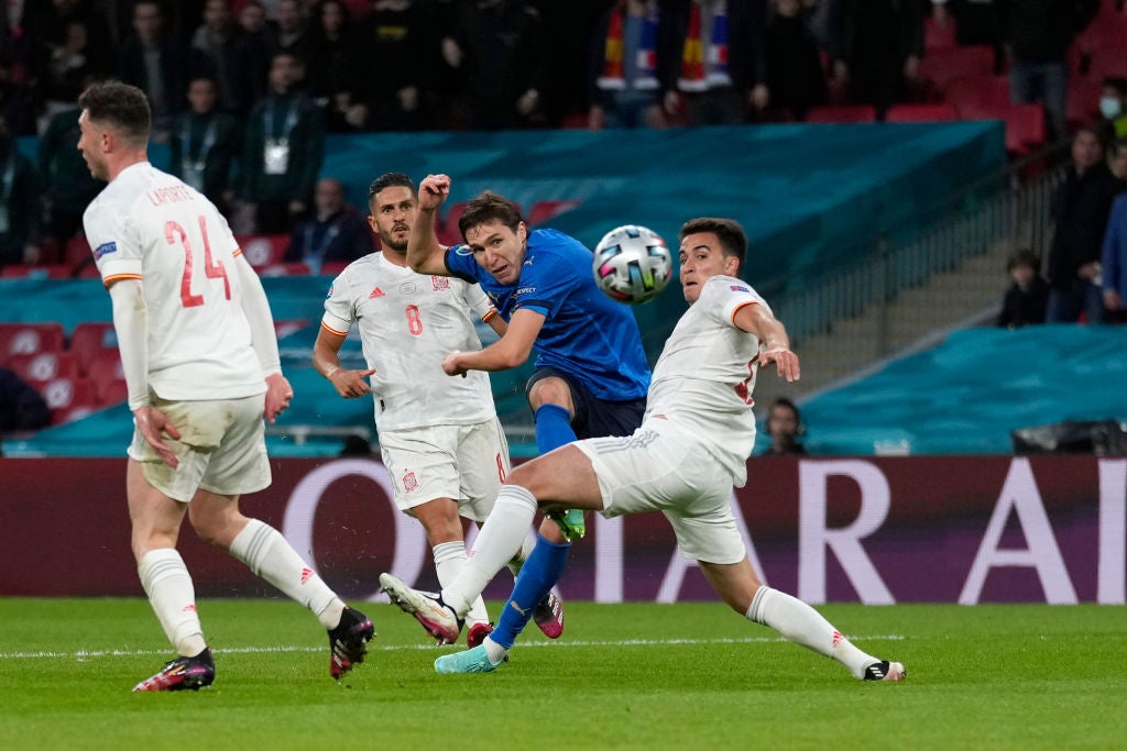 Federico Chiesa scores at Wembley in the Euro 2020 semi-final