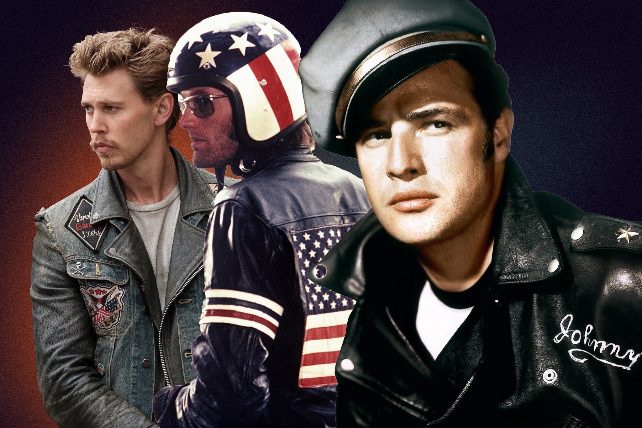 Cool riders: Austin Butler in ‘The Bikeriders’, Peter Fonda in ‘Easy Rider’, and Marlon Brando in ‘The Wild One’