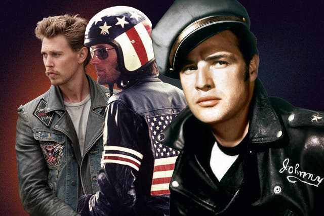 <p>Cool riders: Austin Butler in ‘The Bikeriders’, Peter Fonda in ‘Easy Rider’, and Marlon Brando in ‘The Wild One’ </p>
