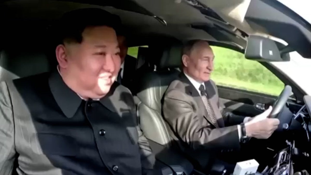 Putin drives Kim Jong-un in luxury Russian-built limousine during North Korea visit