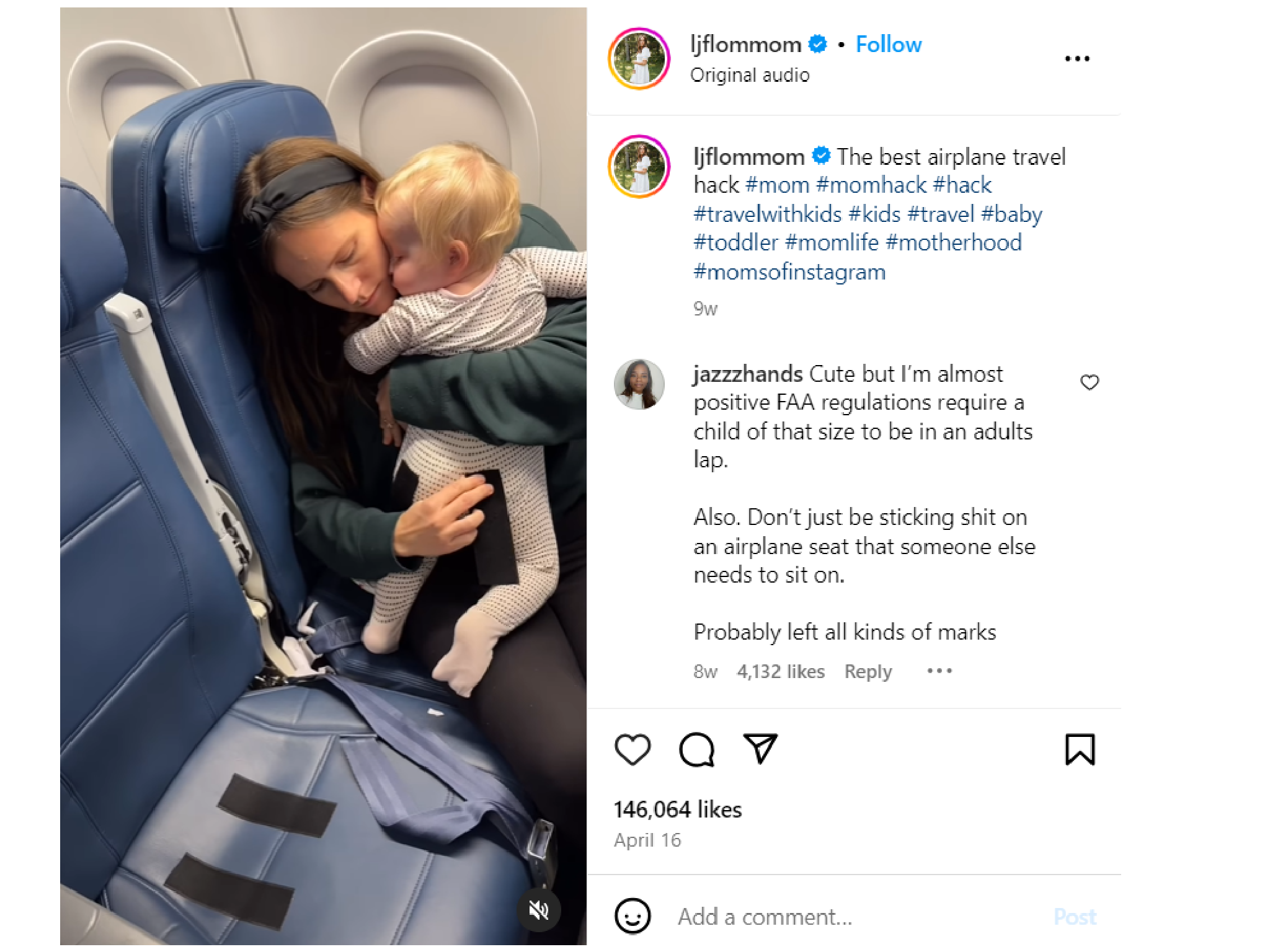 The mother shared how four fastening strips made a massive difference to her flight with a child