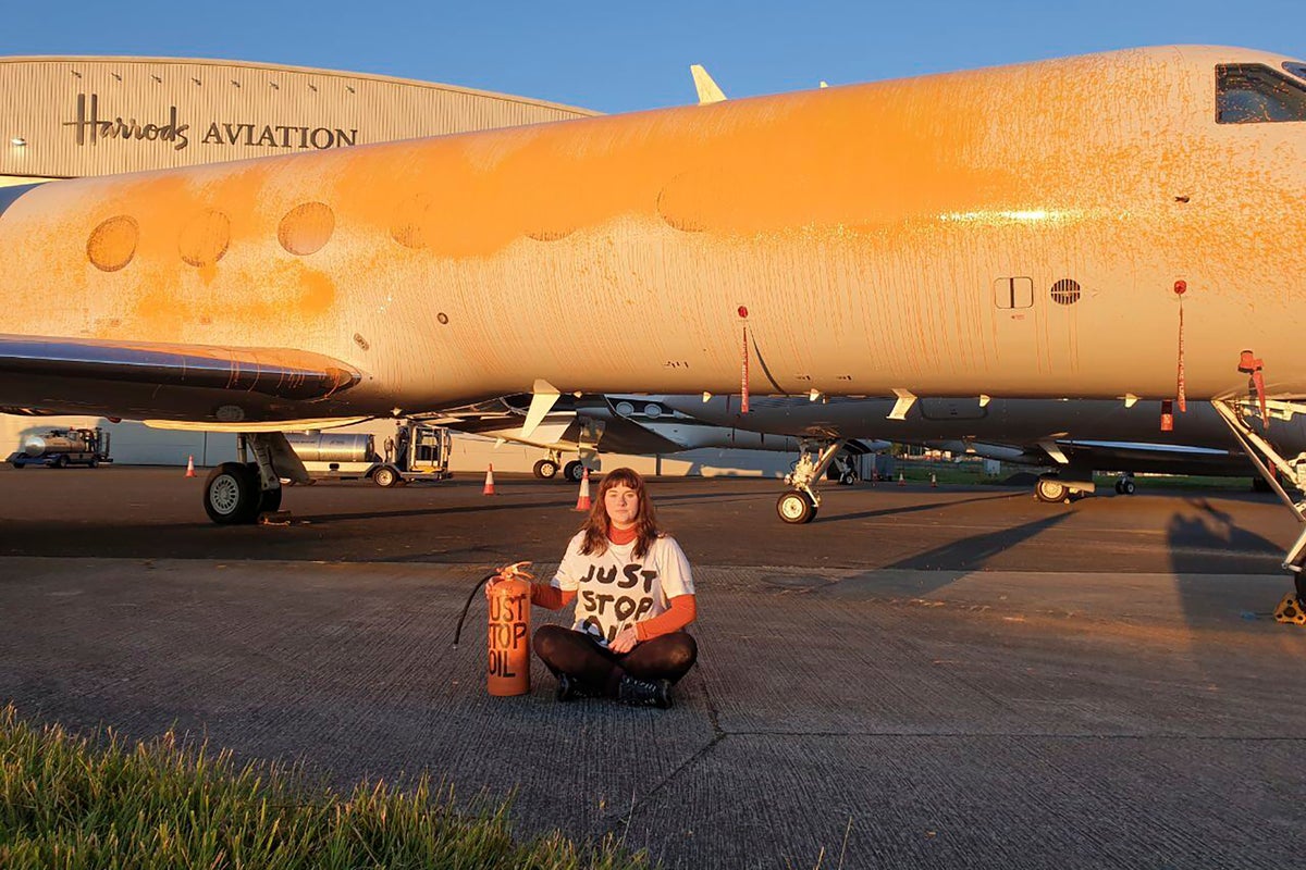 Climate activists arrested for spray-painting private jets orange at London airport
