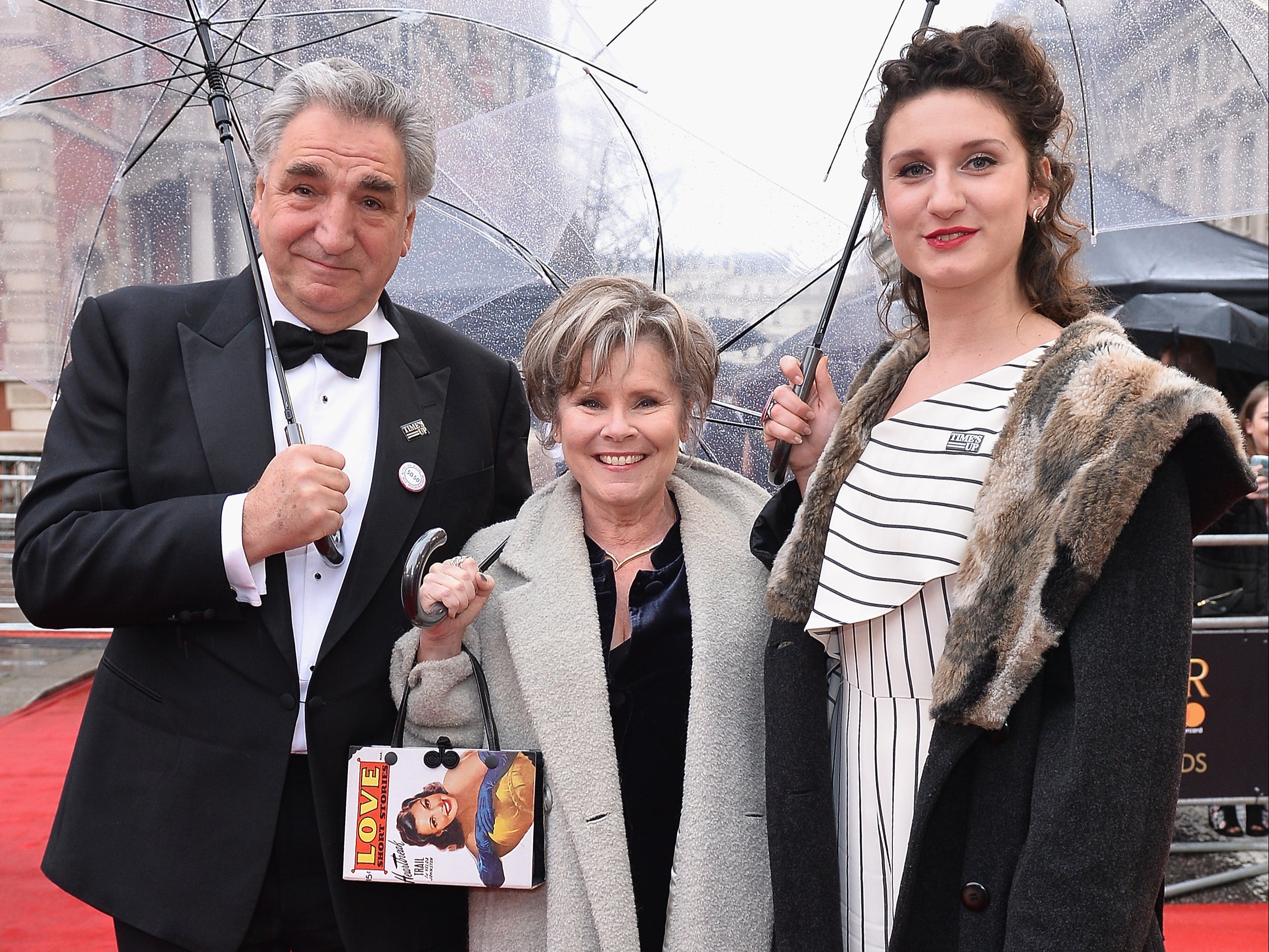 Imelda Staunton, Jim Carter and their daughter Bessie Carter at the Olivier Awards in 2018