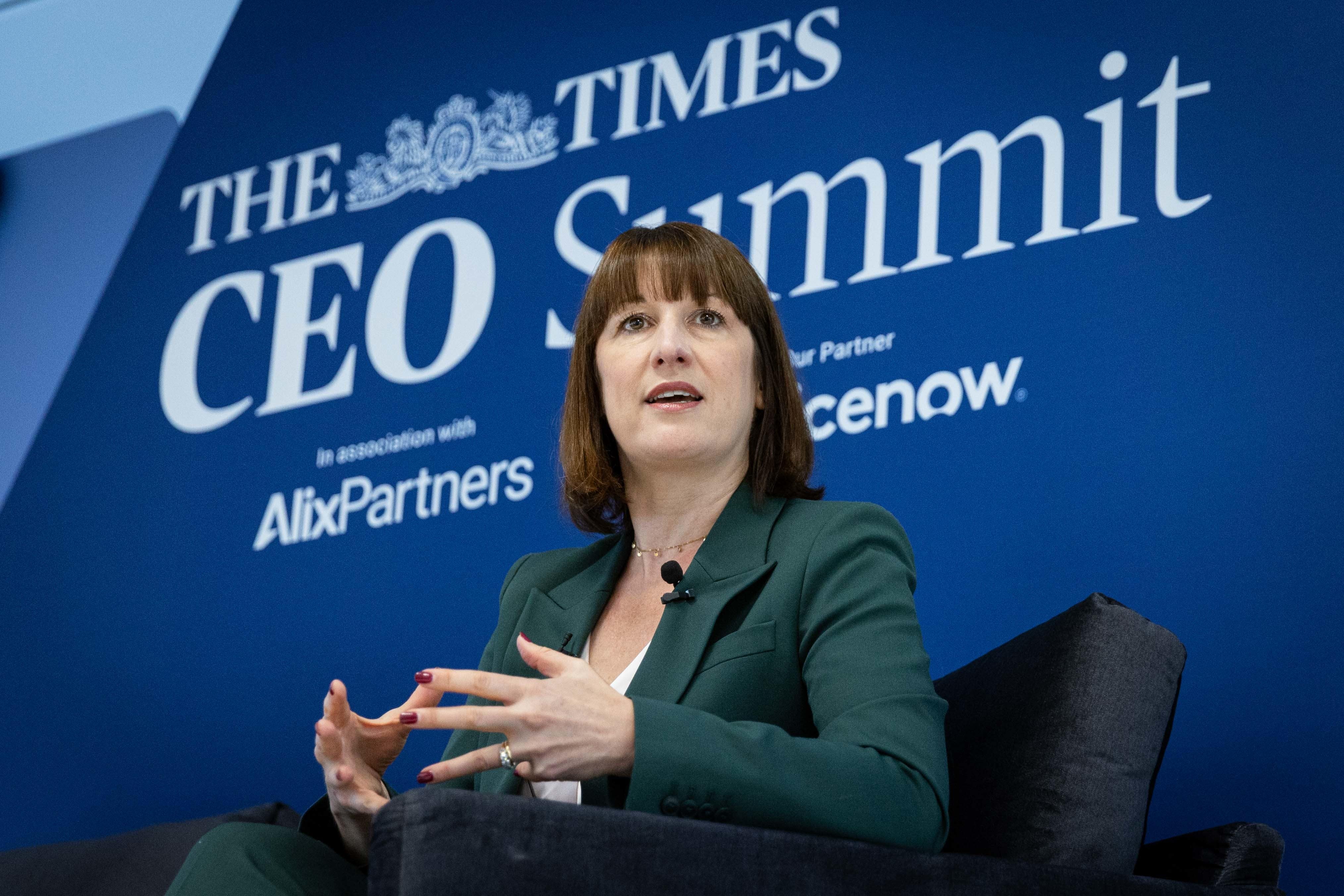 Shadow chancellor Rachel Reeves speaking during the Times CEO Summit in London