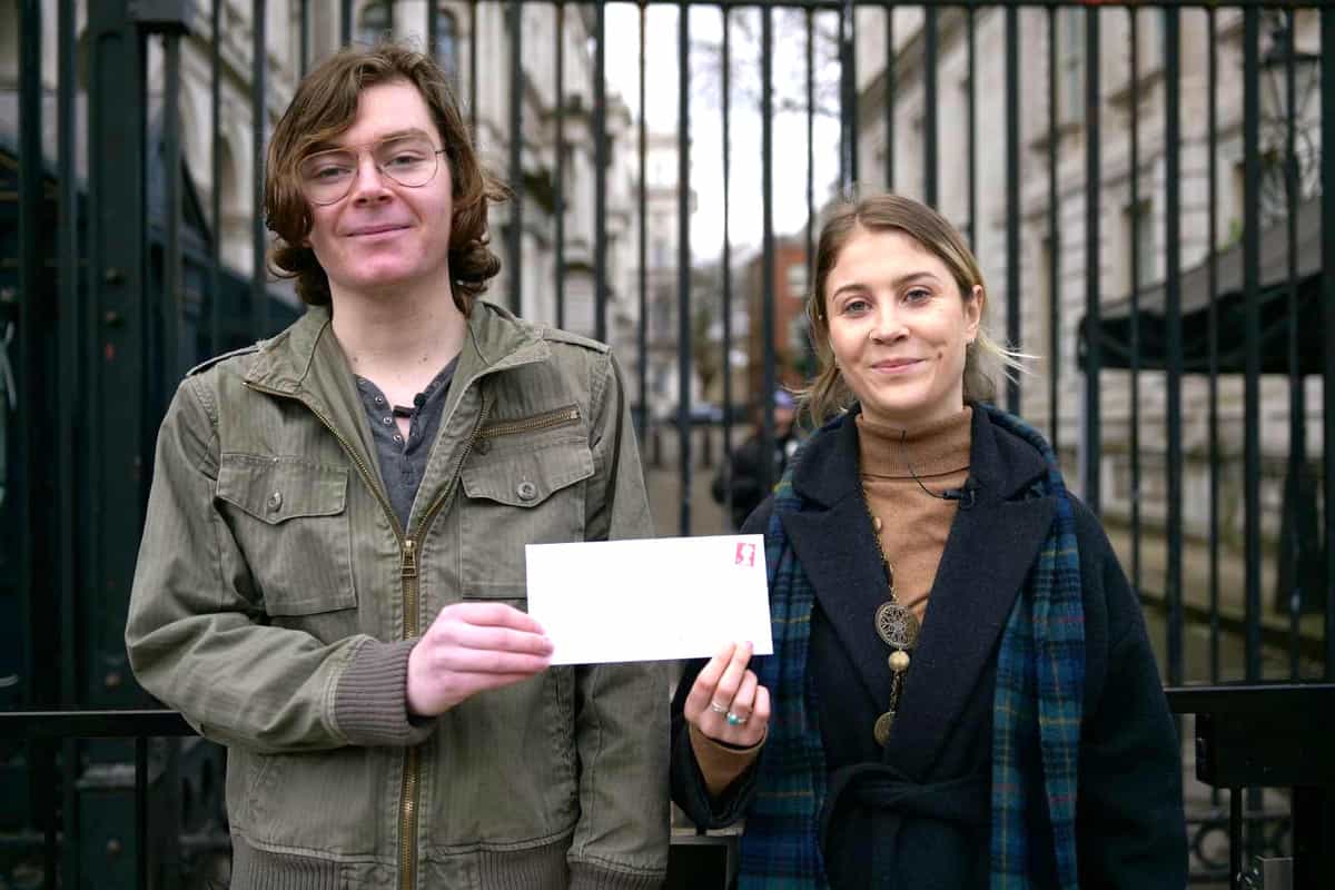 Louis McKechnie and Hannah Hunt delivered a letter to Downing Street