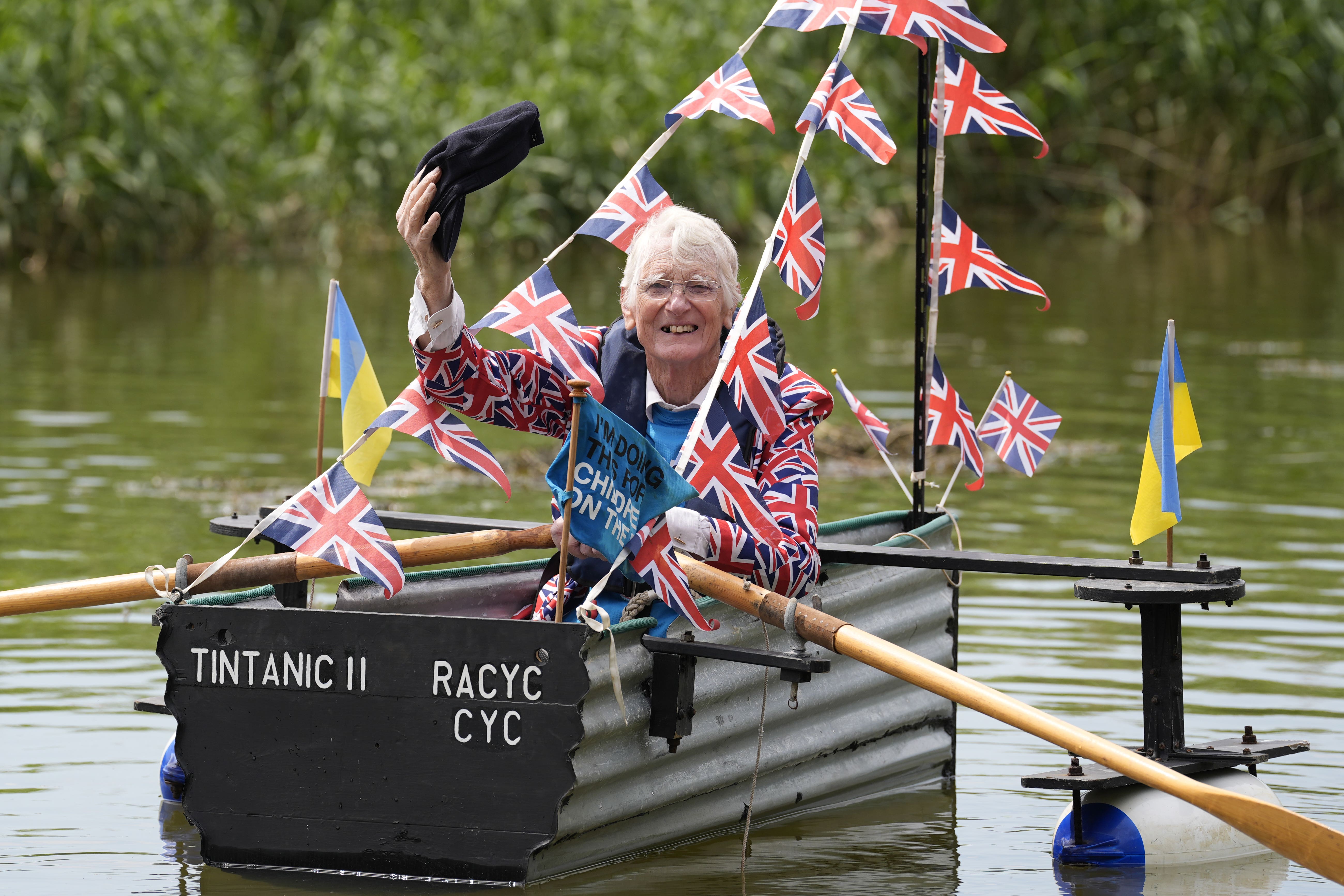 Michael Stanley, known as Major Mick, rows along the River Arun during the launch of his final Tintanic rowing charity challenge (Andrew Matthews/PA)