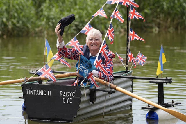 Michael Stanley, known as Major Mick, rows along the River Arun during the launch of his final Tintanic rowing charity challenge (Andrew Matthews/PA)