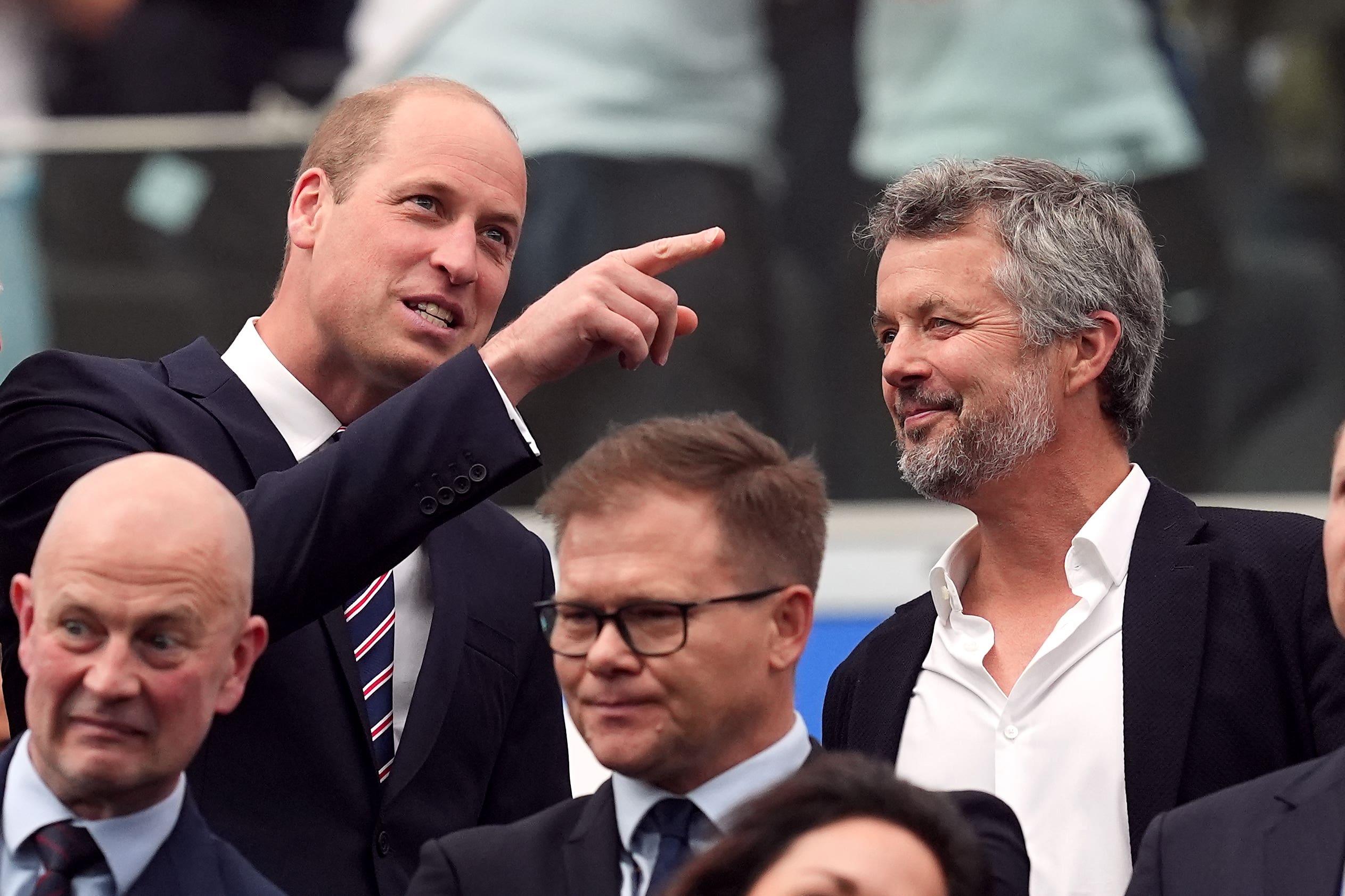 The Prince of Wales and King Frederik X of Denmark in the stands during the Uefa Euro 2024 match at the Frankfurt Arena in Frankfurt, Germany (Martin Rickett/PA)