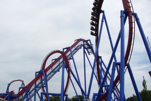<p>A man has been hospitalized after being struck by the Banshee rollercoaster (pictured) at Kings Island in Warren County, Ohio </p>