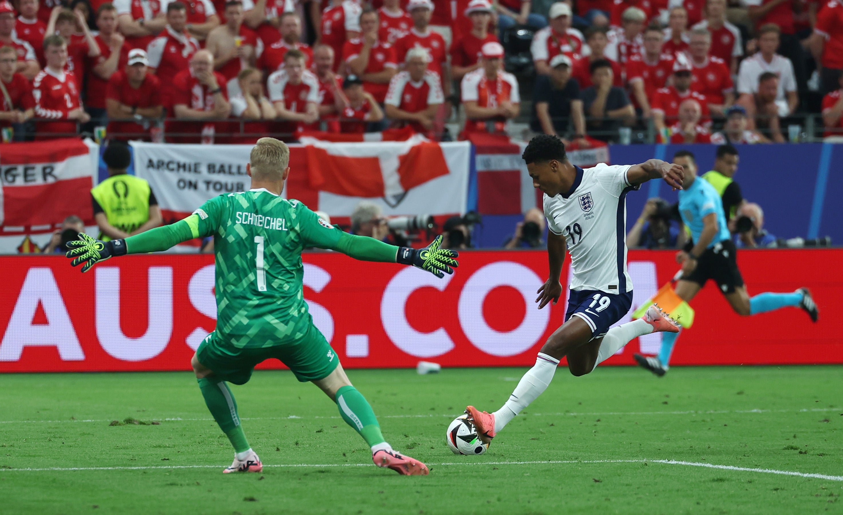 Ollie Watkins made an impact when he came on and had a good shot saved by Kasper Schmeichel