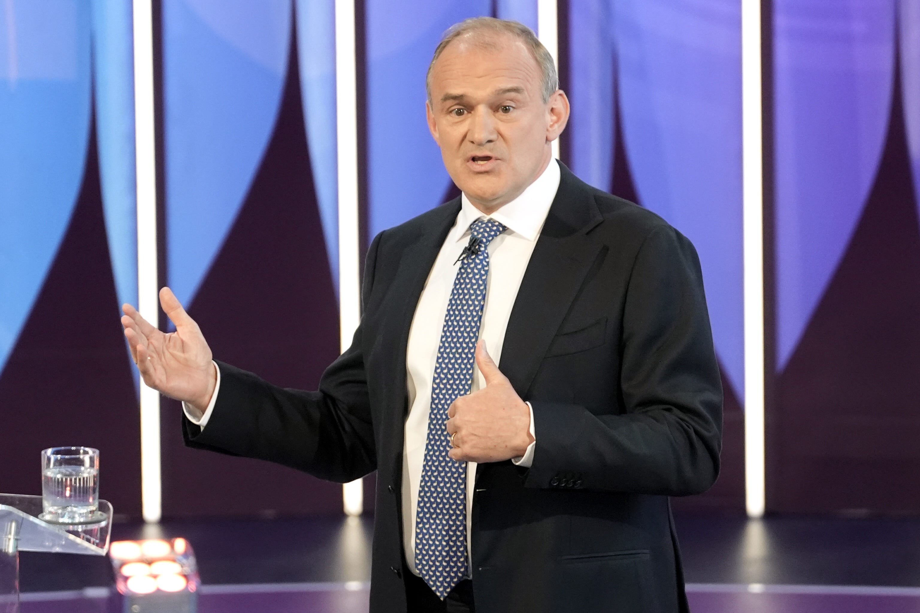 Liberal Democrats leader Sir Ed Davey speaking during a BBC Question Time Leaders’ Special in York (Stefan Rousseau/PA)