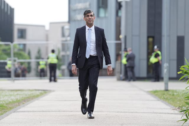 Prime Minister Rishi Sunak arriving at the BBC Question Time Leaders’ Special at York University (Stefan Rousseau/PA)