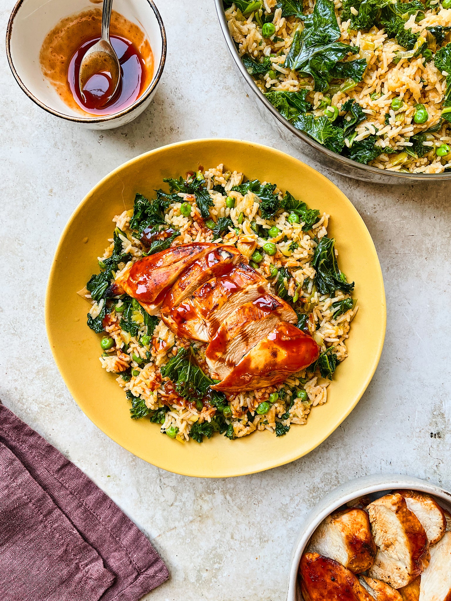 Sticky chicken, kale and rice make a delicious and nutritious takeout alternative.
