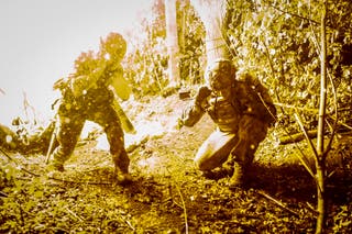 Ukrainian servicemen of the 24th Mechanized Brigade named after King Danylo firing a 120 mm mortar at an undisclosed location near the front line city of Chasiv Yar, Donetsk region