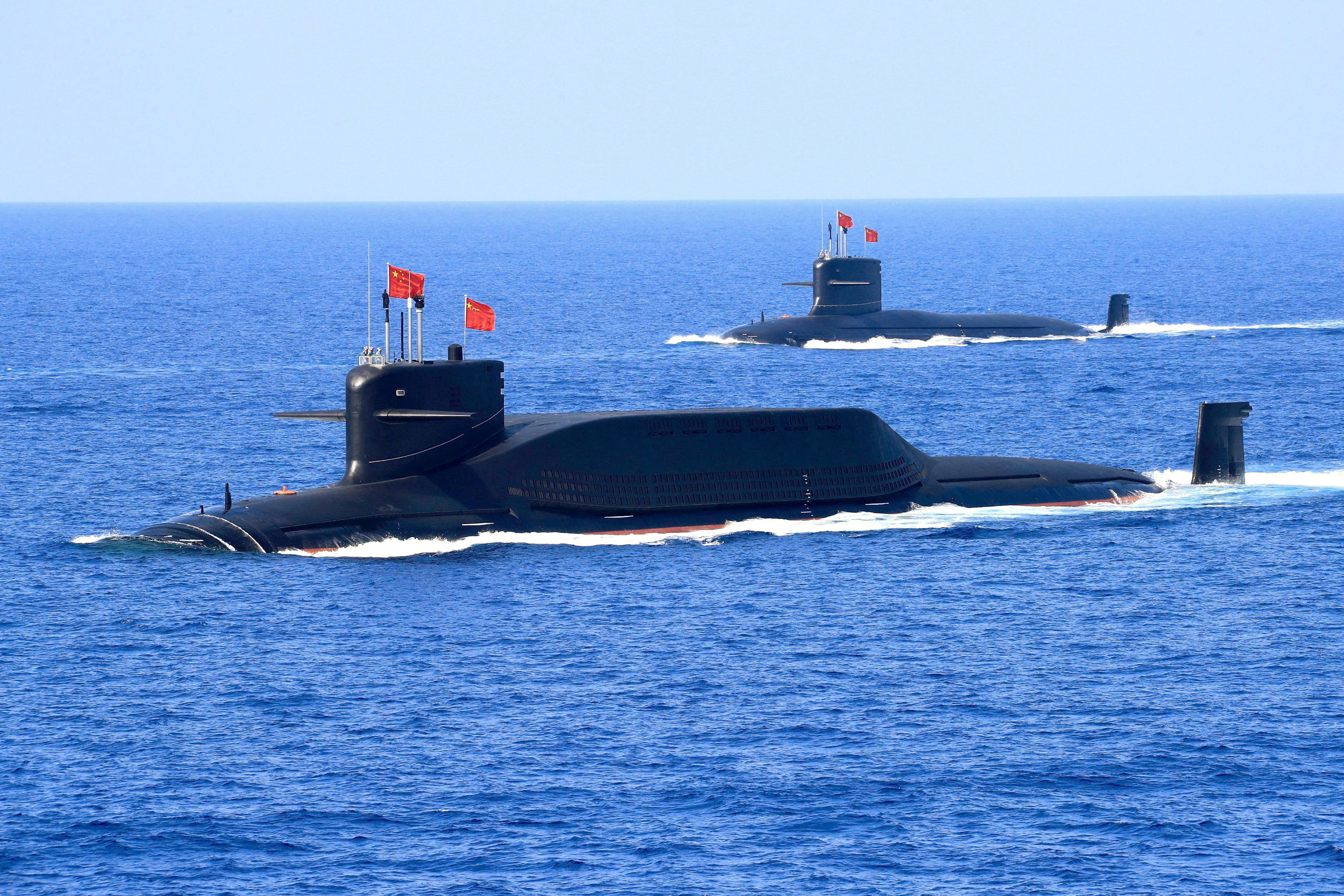 File: Nuclear-powered Type 094A Jin-class ballistic missile submarine of the Chinese People’s Liberation Army (PLA) Navy is seen during a military display in the South China Sea