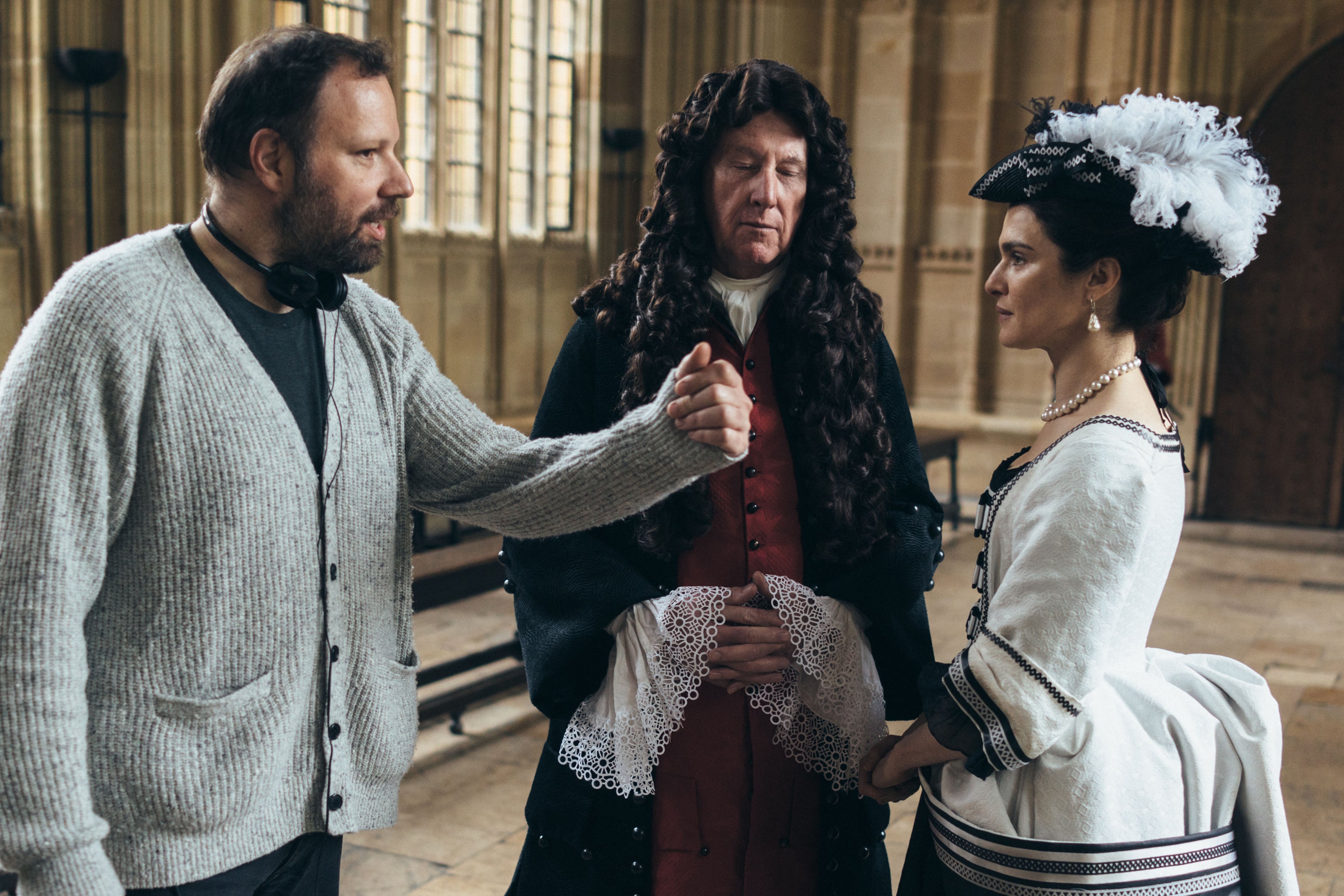 Royal romp: Lanthimos directs James Smith and Rachel Weisz on the set of ‘The Favourite’