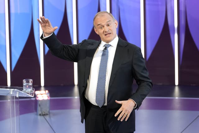 Liberal Democrats leader Sir Ed Davey talked about tax issues during the BBC Question Time Leaders’ Special (Stefan Rousseau/PA)