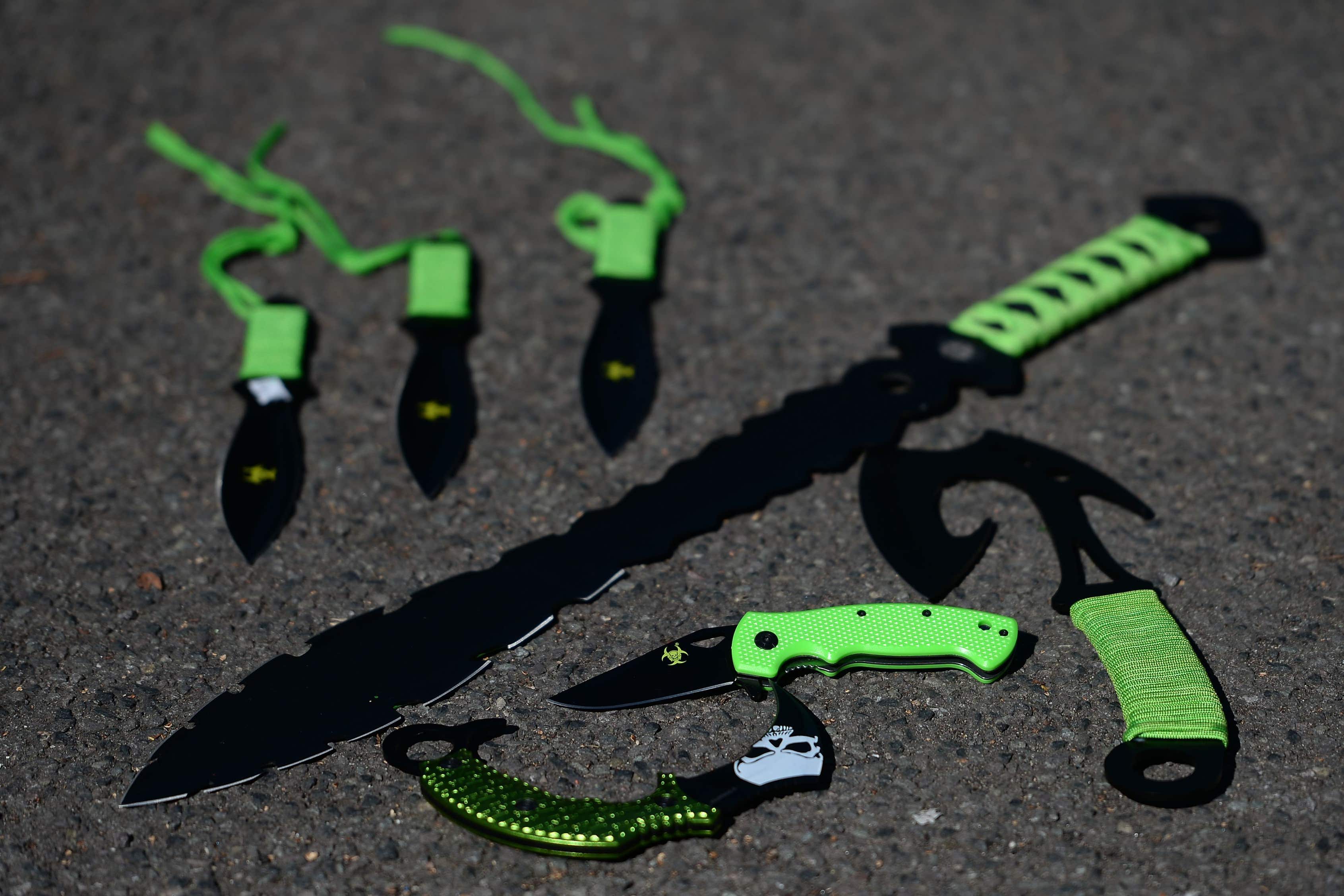 Examples of ‘zombie knives’ at a secure police location in Birmingham