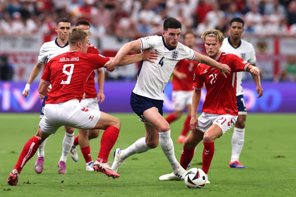 Rice was one of several England players who struggled against Denmark in the Group C draw