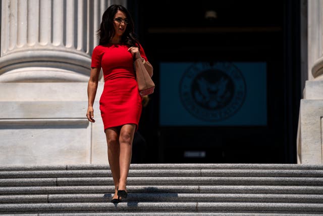 <p>Lauren Boebert walks down the steps of the House Of Representatives at the U.S. Capitol on June 14, 2024 in Washington, DC — before heading to Colorado for some last-minute campaigning  </p>