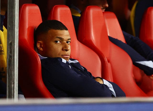 <p>Mbappe watched on from the bench as France drew 0-0 with the Netherlands </p>