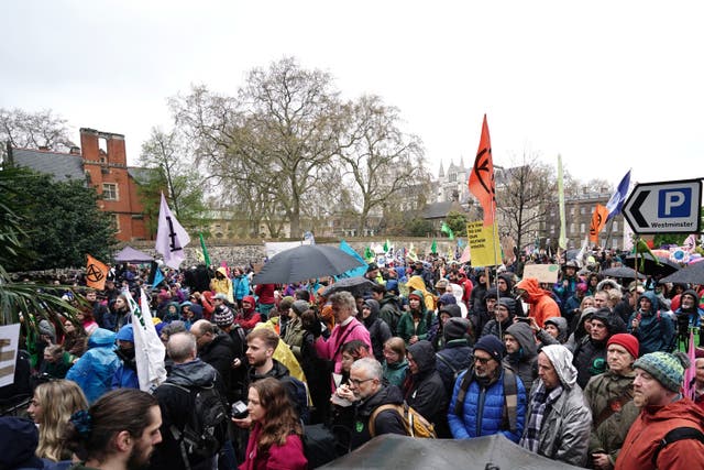 Extinction Rebellion demonstrators march in Westminster, London, last year (Jordan Pettitt/PA)