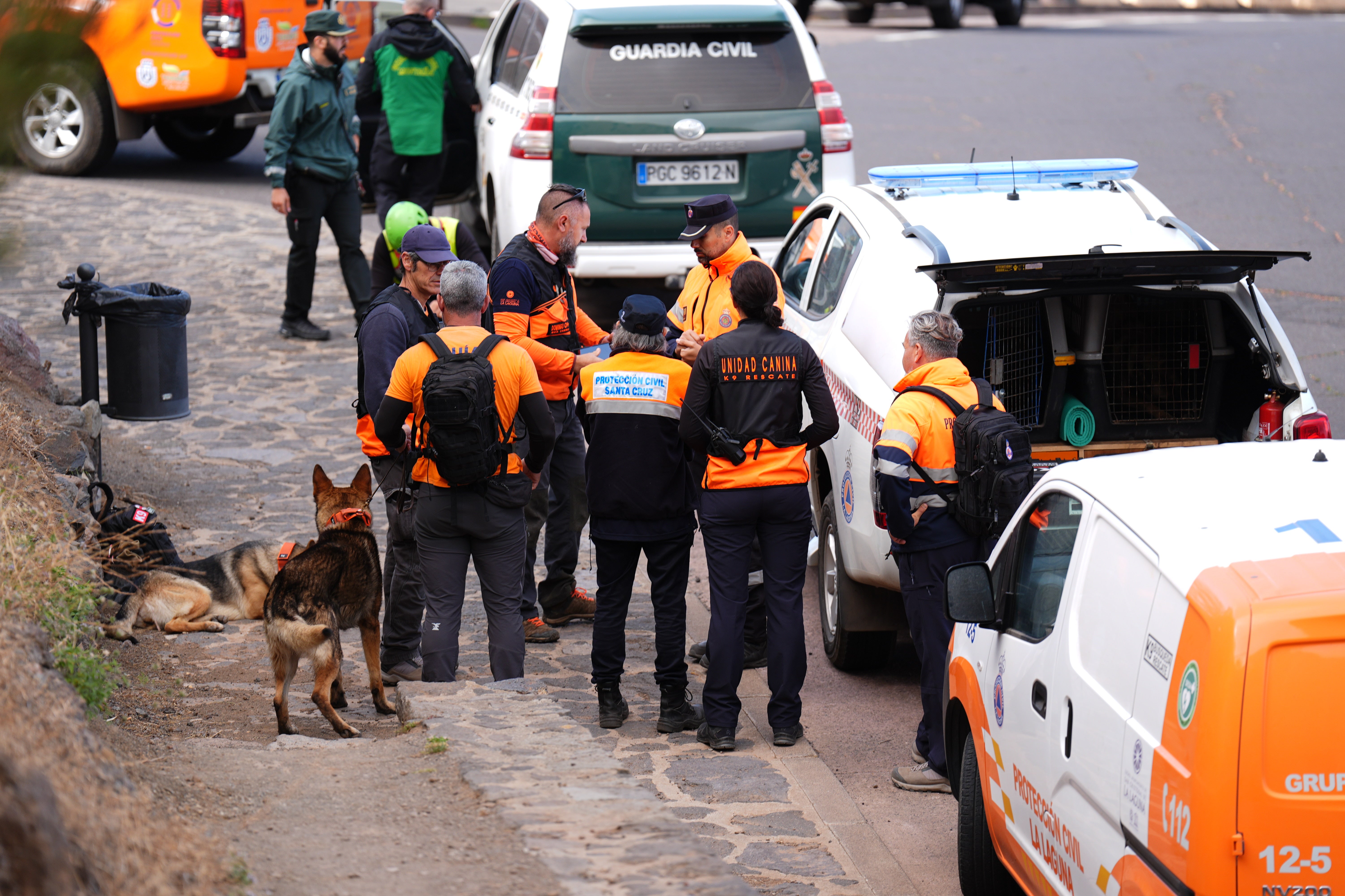 Search and rescue teams near the village of Masca, Tenerife, where the search for the missing British teenager continues for a sixth day