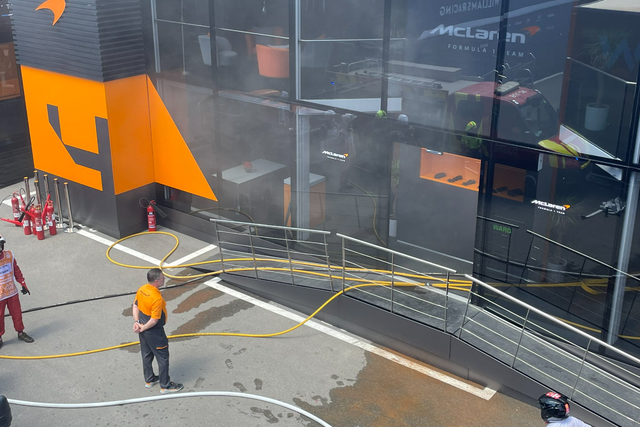 <p>A fire broke out at the McLaren hospitality unit on Saturday morning</p>