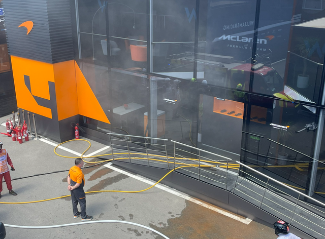 <p>A fire broke out at the McLaren hospitality unit on Saturday morning</p>