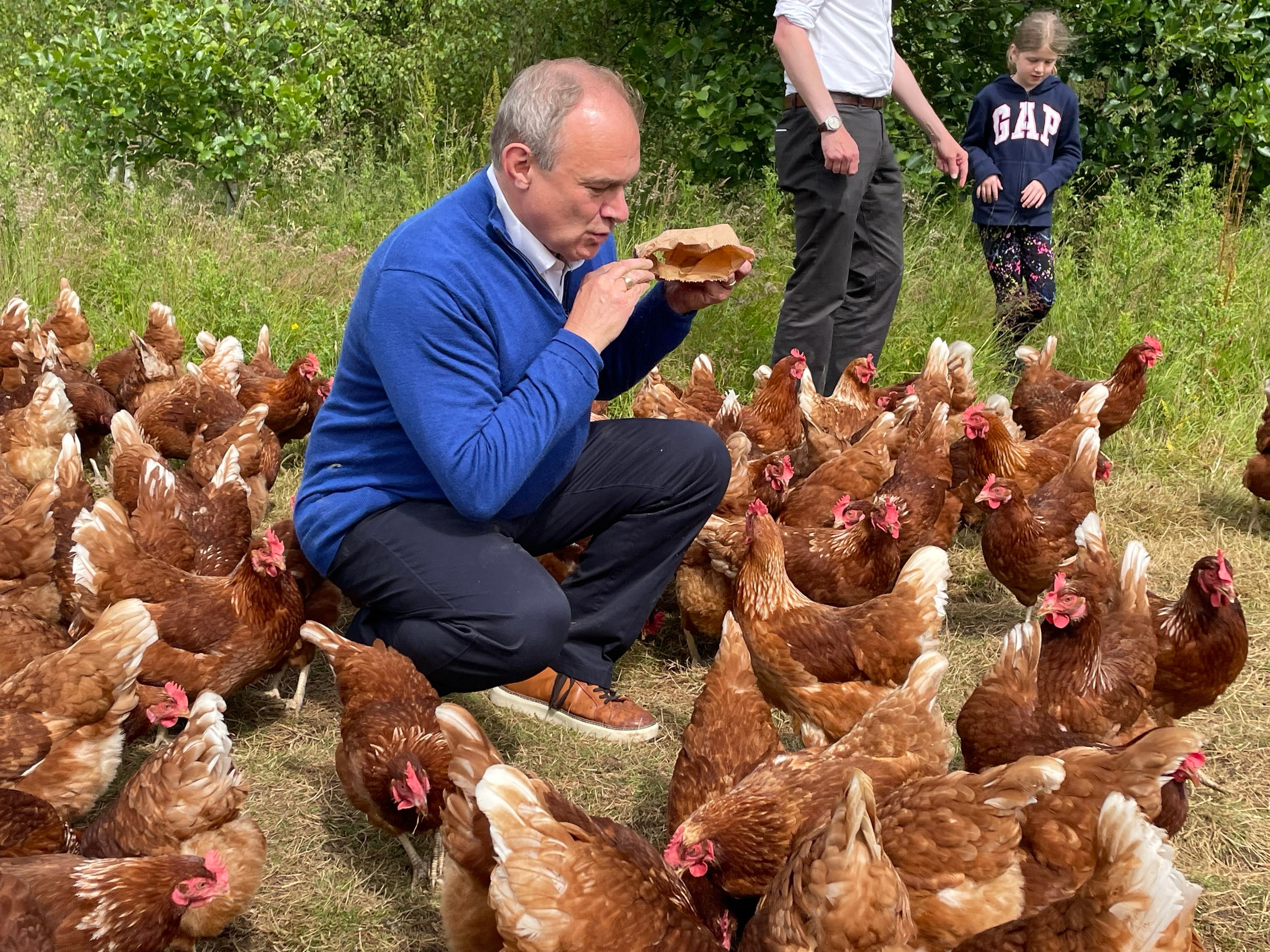 Ed Davey visits a farm in East Sussex while out on the campaign trail on 22 June