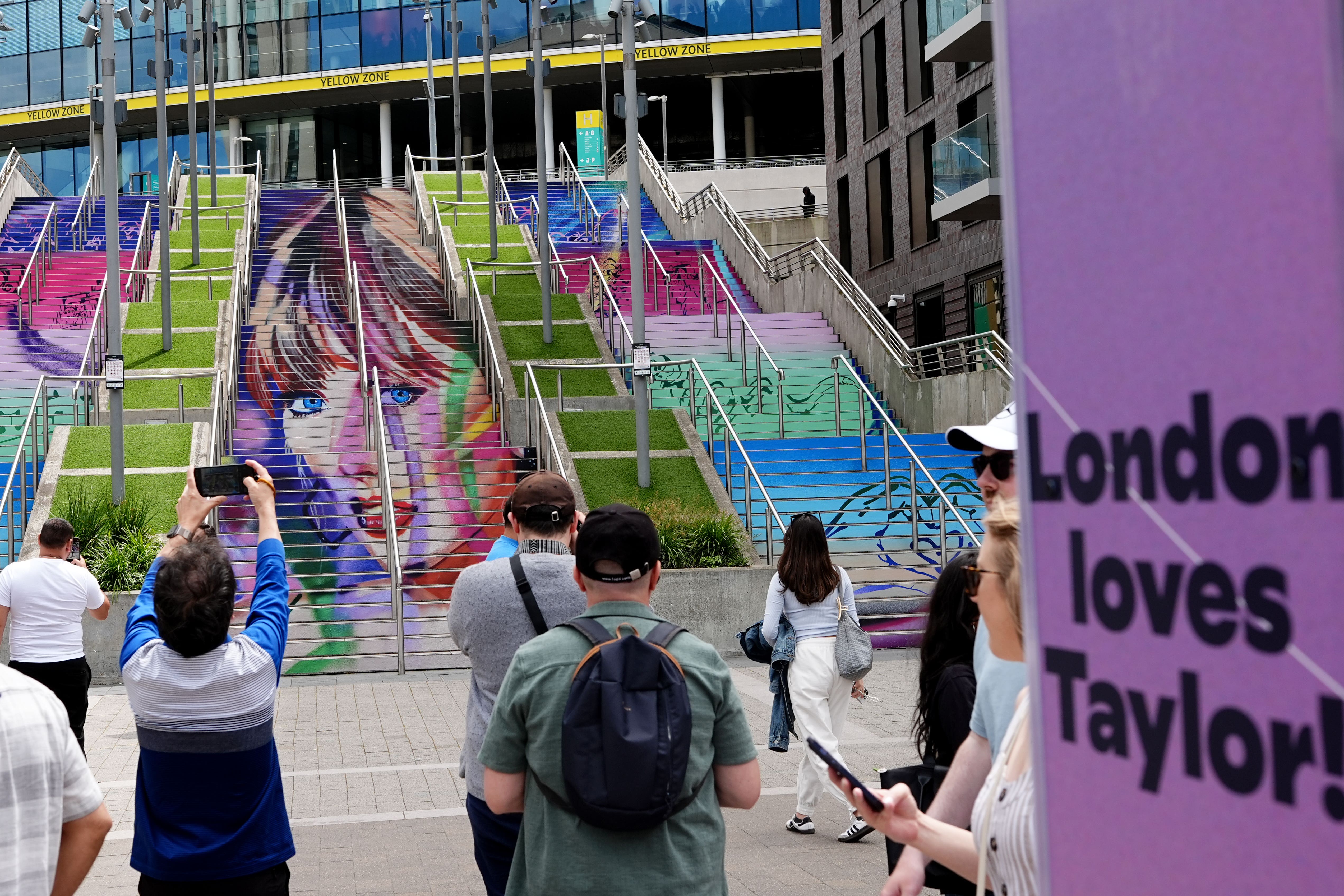 A mural of Taylor Swift on the Spanish Steps outside Wembley Stadium in London (Aaron Chown/PA)