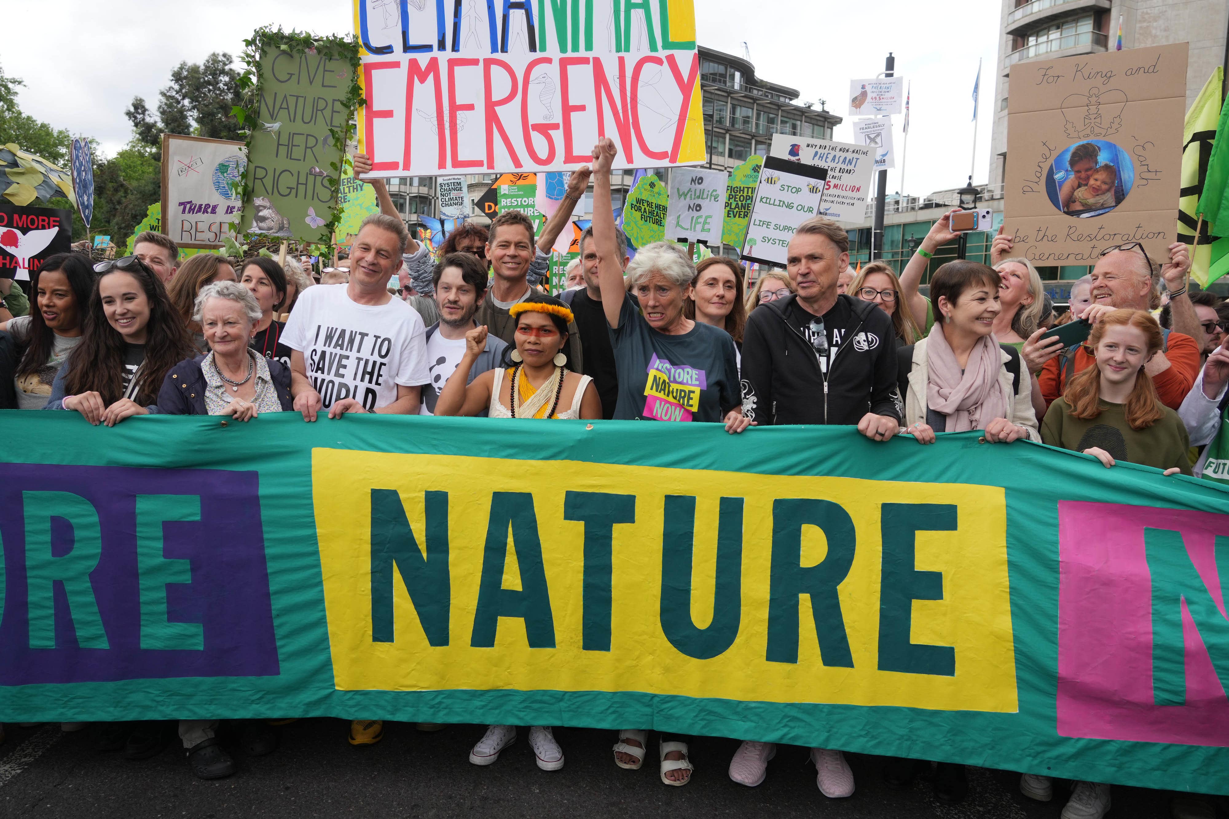 Dame Emma Thompson (centre) during a Restore Nature Now protest in central London (Jeff Moore/PA)